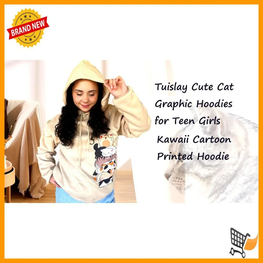 Oversized Cat Graphic Hoodie Kawaii Anime Print Pullover Y2K Chic Casual - Picture 6 of 6
